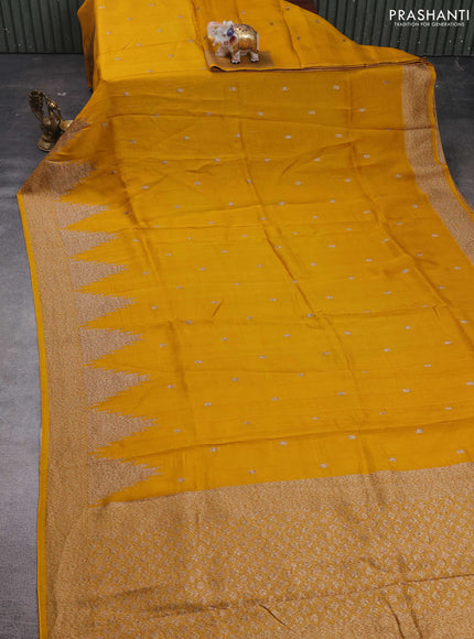 Mustard Yellow Banarasi Semi Raw Silk Saree