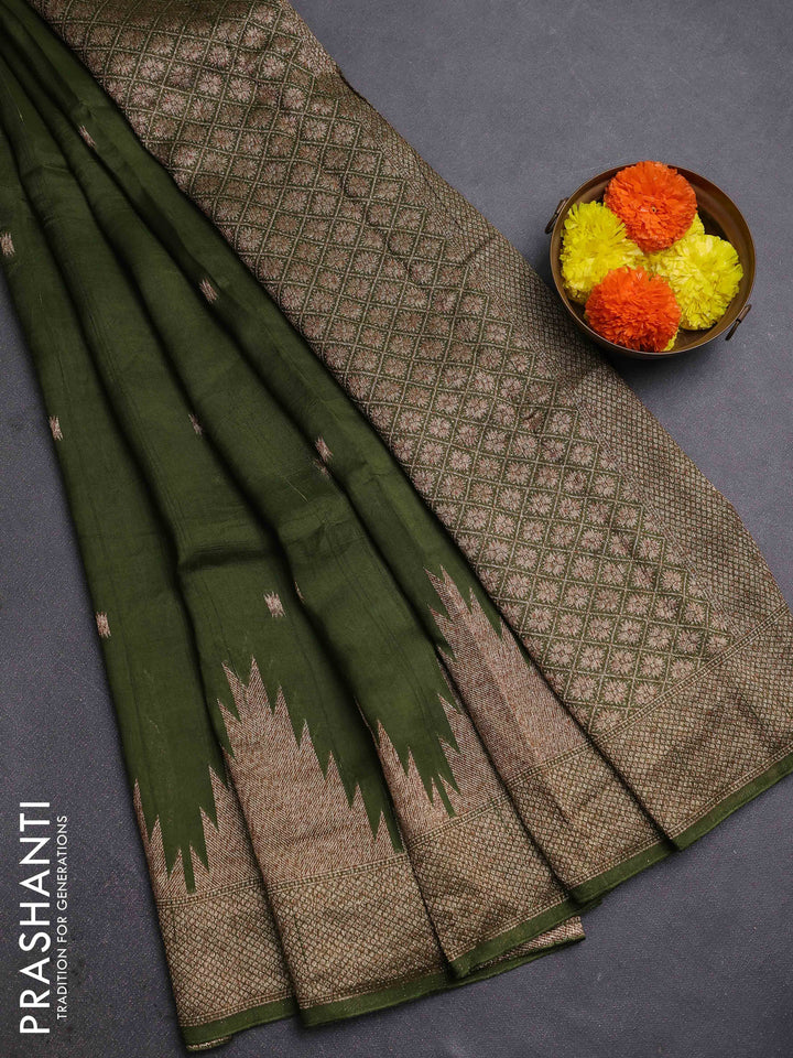 Green Banarasi Semi Raw Silk Saree