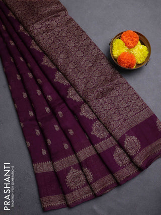 Wine Banarasi Semi Raw Silk Saree