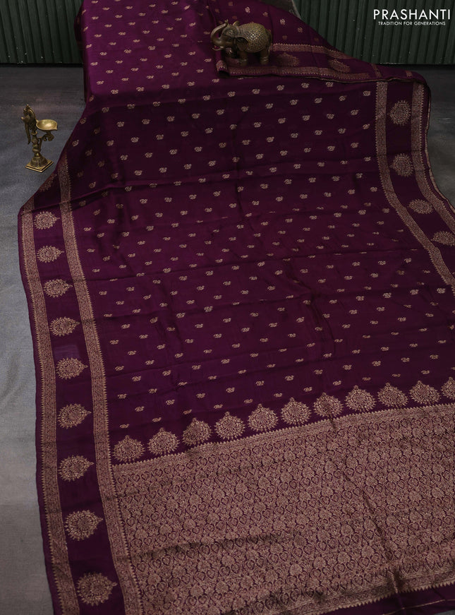 Wine Banarasi Semi Raw Silk Saree