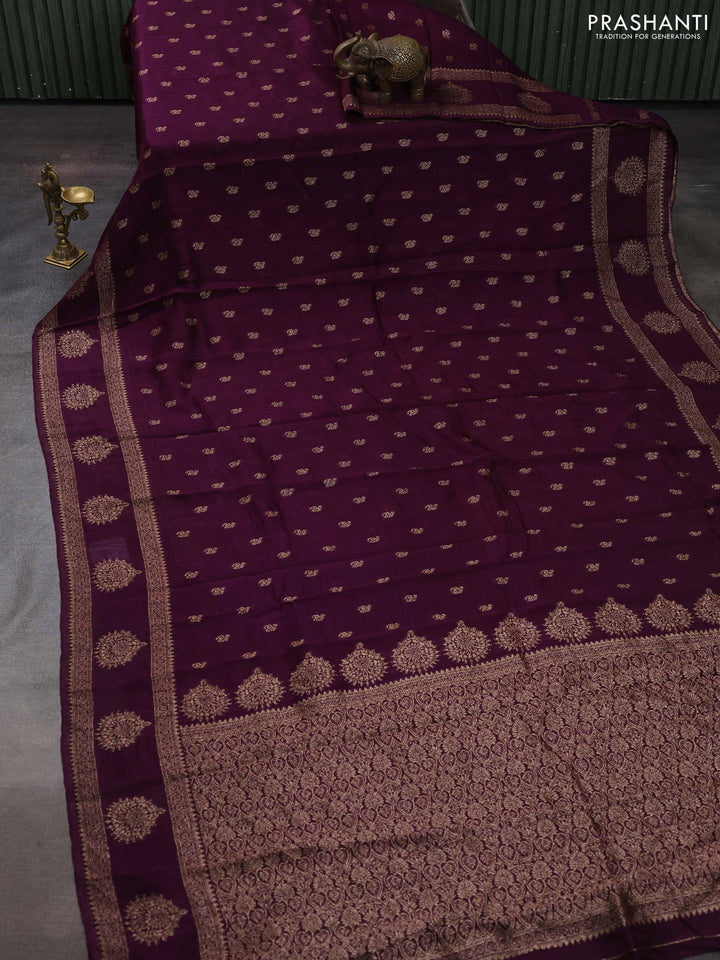 Wine Banarasi Semi Raw Silk Saree
