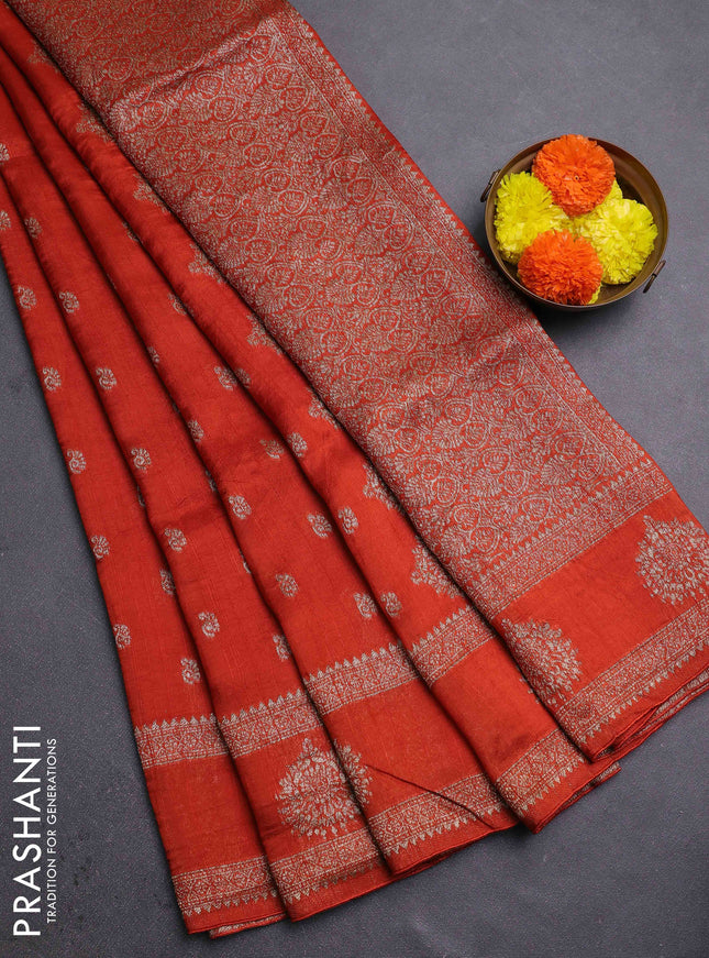 Orange Banarasi Semi Raw Silk Saree