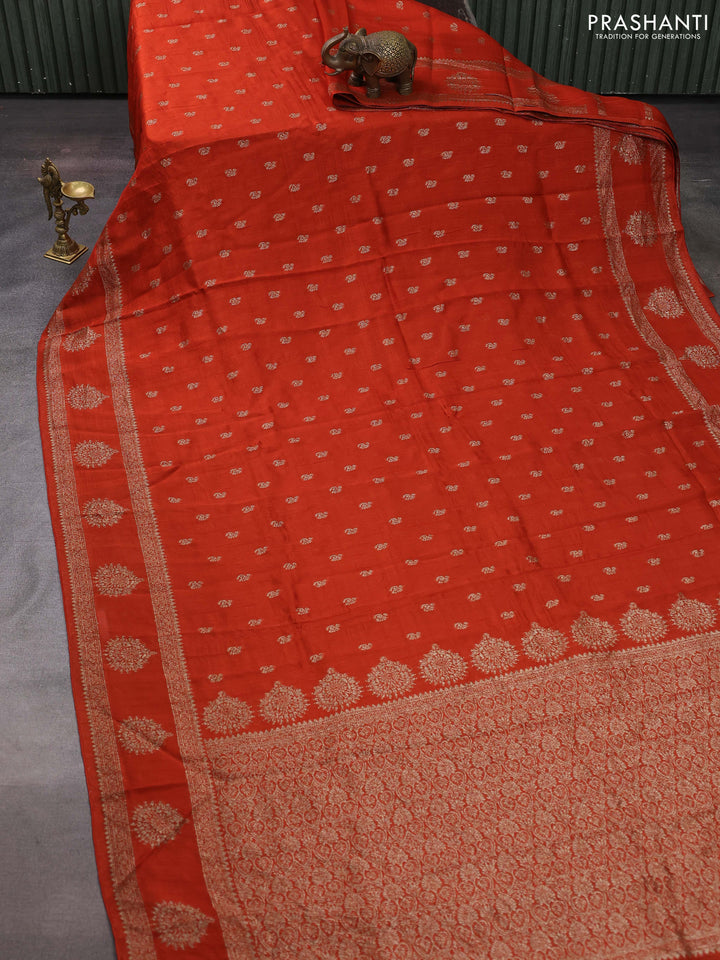 Orange Banarasi Semi Raw Silk Saree