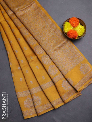 Mustard Yellow Banarasi Semi Raw Silk Saree