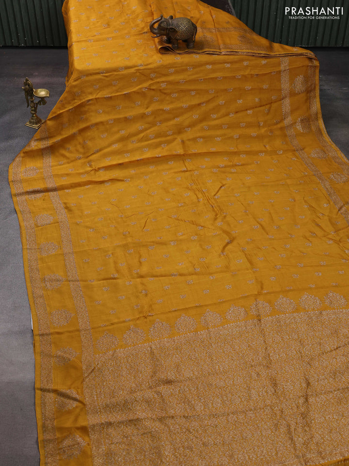 Mustard Yellow Banarasi Semi Raw Silk Saree