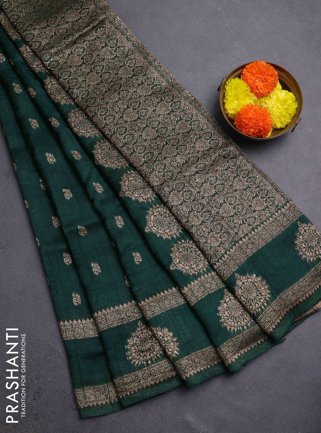 Bottle Green Banarasi Semi Raw Silk Saree