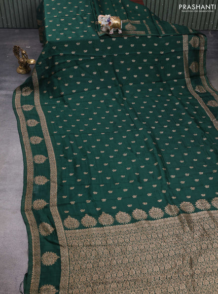 Bottle Green Banarasi Semi Raw Silk Saree