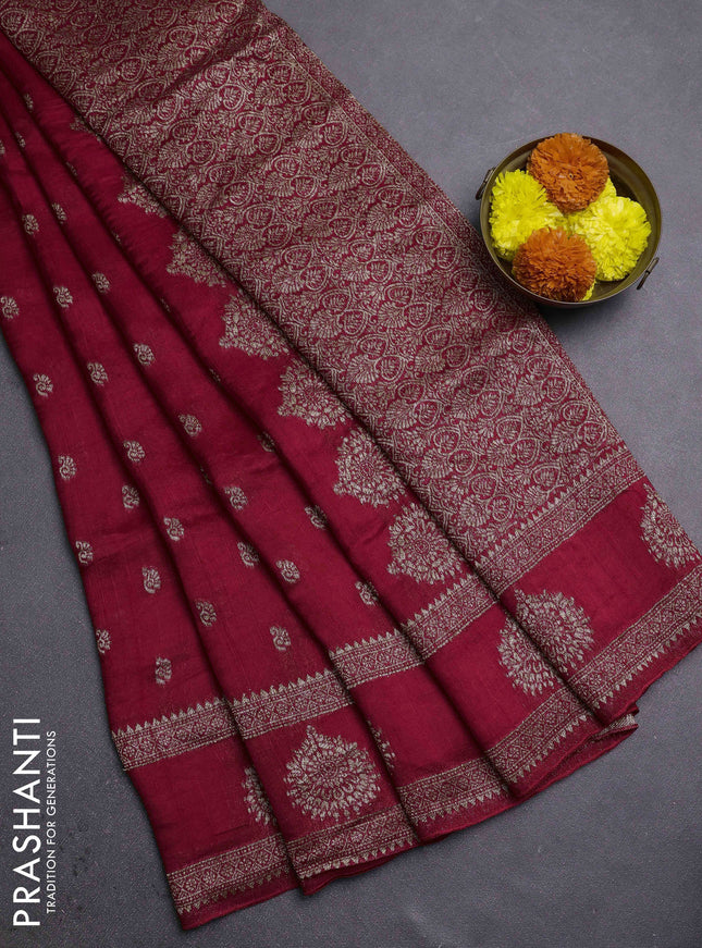 Red Banarasi Semi Raw Silk Saree