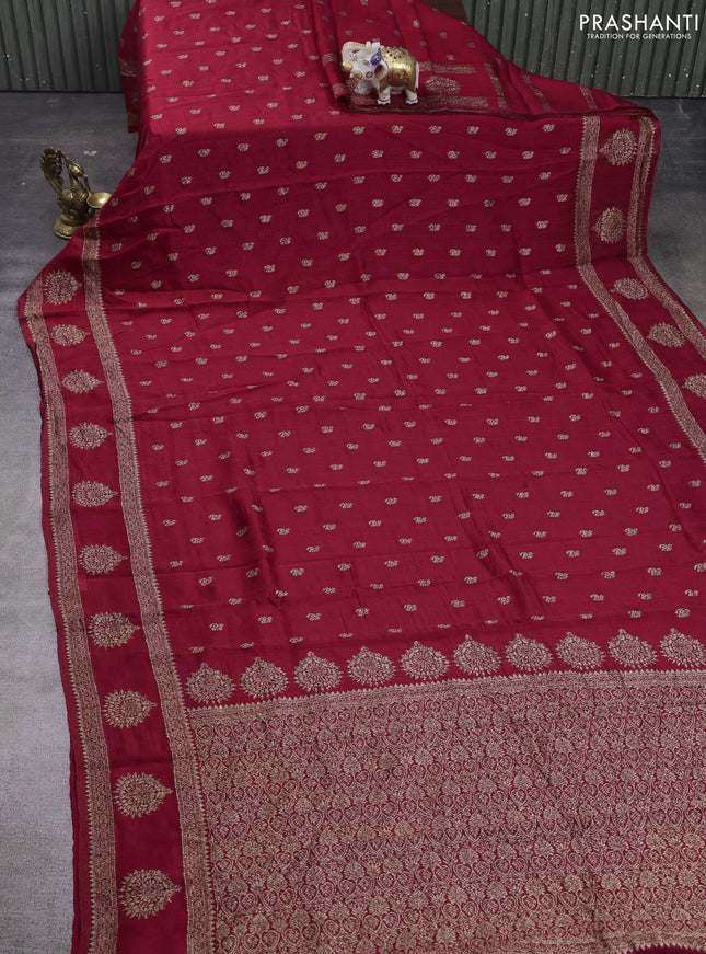 Red Banarasi Semi Raw Silk Saree