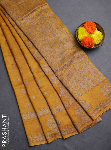 Mustard Yellow Banarasi Semi Raw Silk Saree
