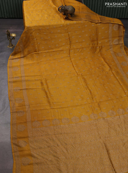 Mustard Yellow Banarasi Semi Raw Silk Saree