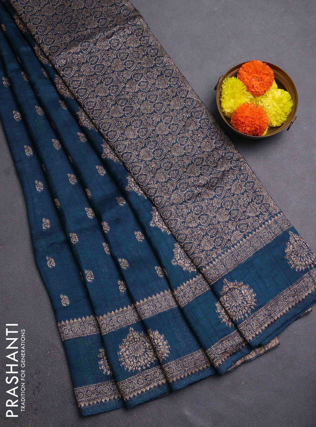Peacock Blue Banarasi Semi Raw Silk Saree
