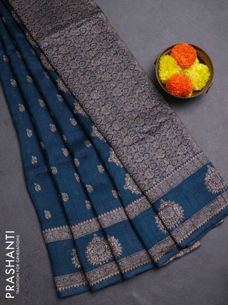 Peacock Blue Banarasi Semi Raw Silk Saree