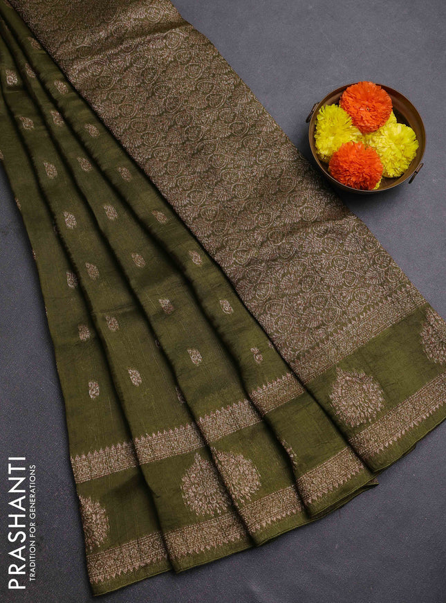 Mehendi Green Banarasi Semi Raw Silk Saree