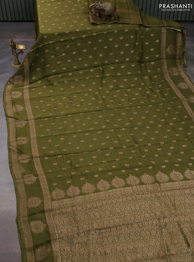 Mehendi Green Banarasi Semi Raw Silk Saree