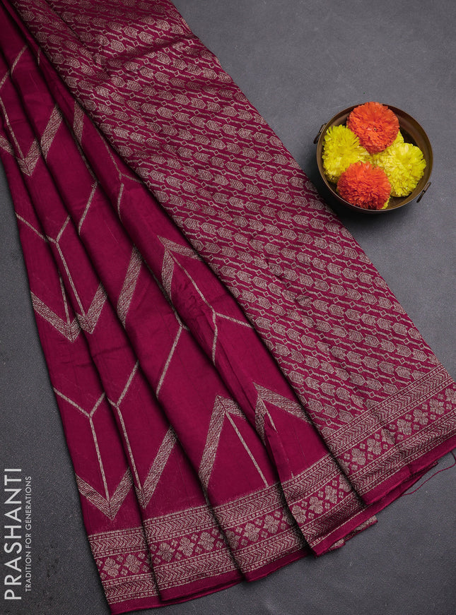 Magenta Pink Banarasi Semi Raw Silk Saree