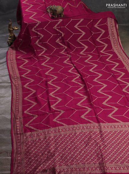 Magenta Pink Banarasi Semi Raw Silk Saree