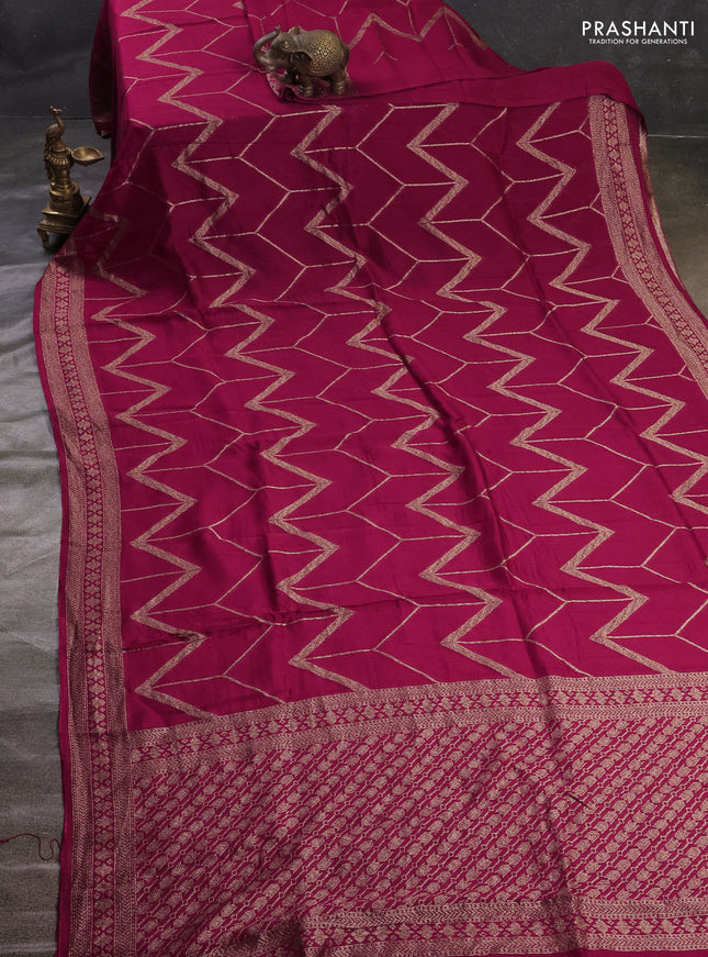 Magenta Pink Banarasi Semi Raw Silk Saree