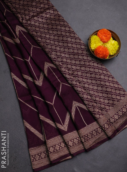 Wine Banarasi Semi Raw Silk Saree