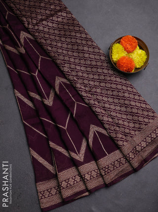 Wine Banarasi Semi Raw Silk Saree