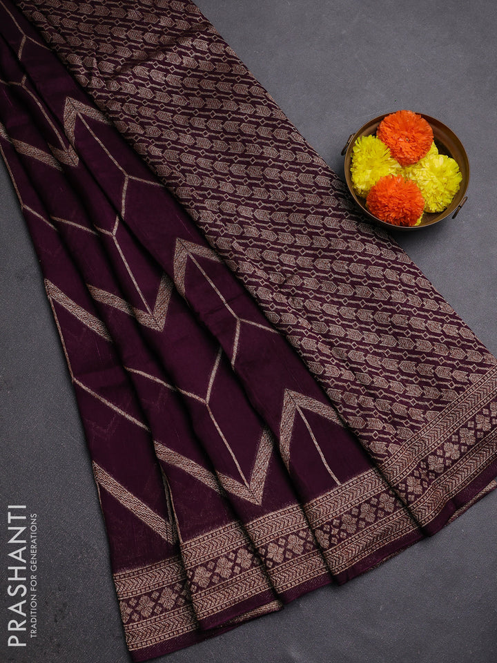 Wine Banarasi Semi Raw Silk Saree