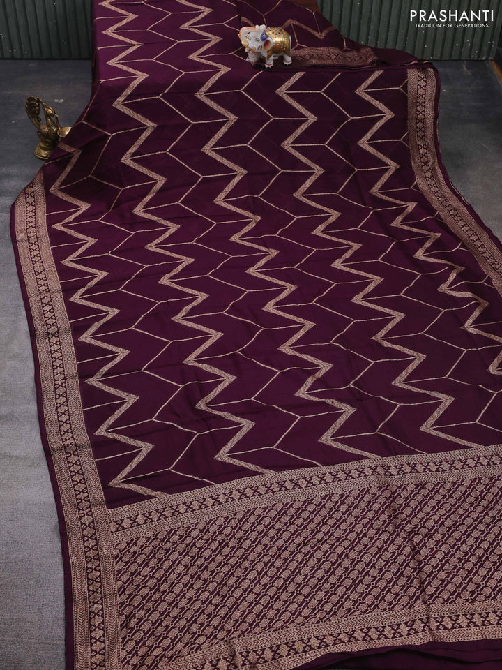 Wine Banarasi Semi Raw Silk Saree