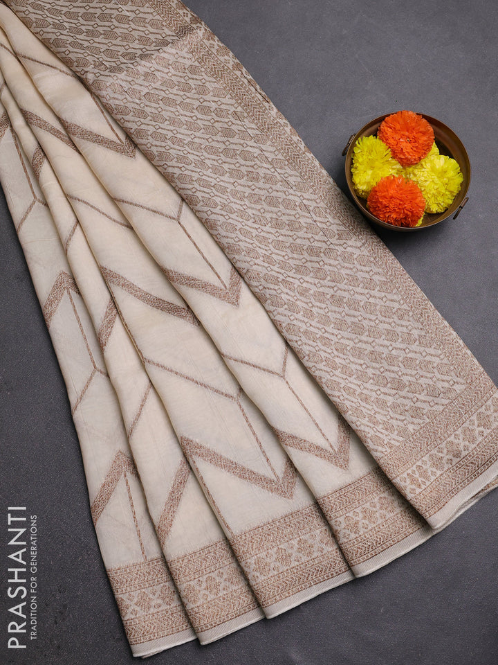 Cream Banarasi Semi Raw Silk Saree