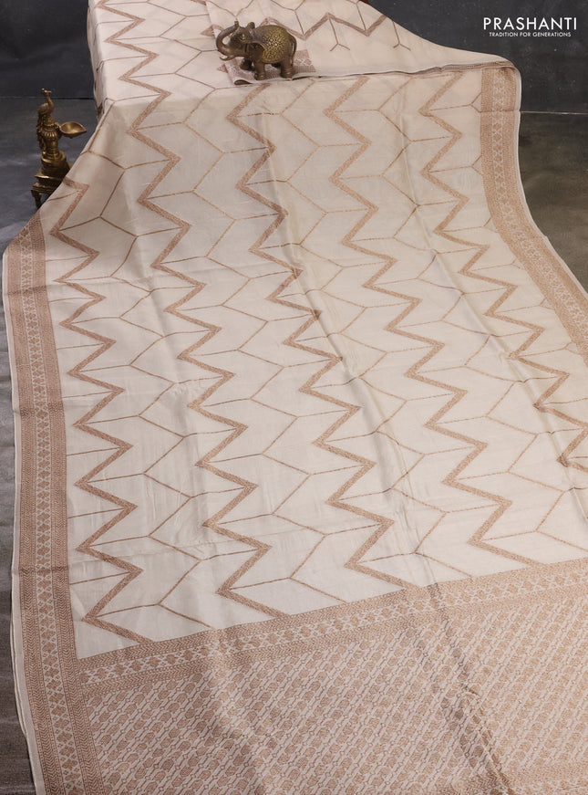 Cream Banarasi Semi Raw Silk Saree