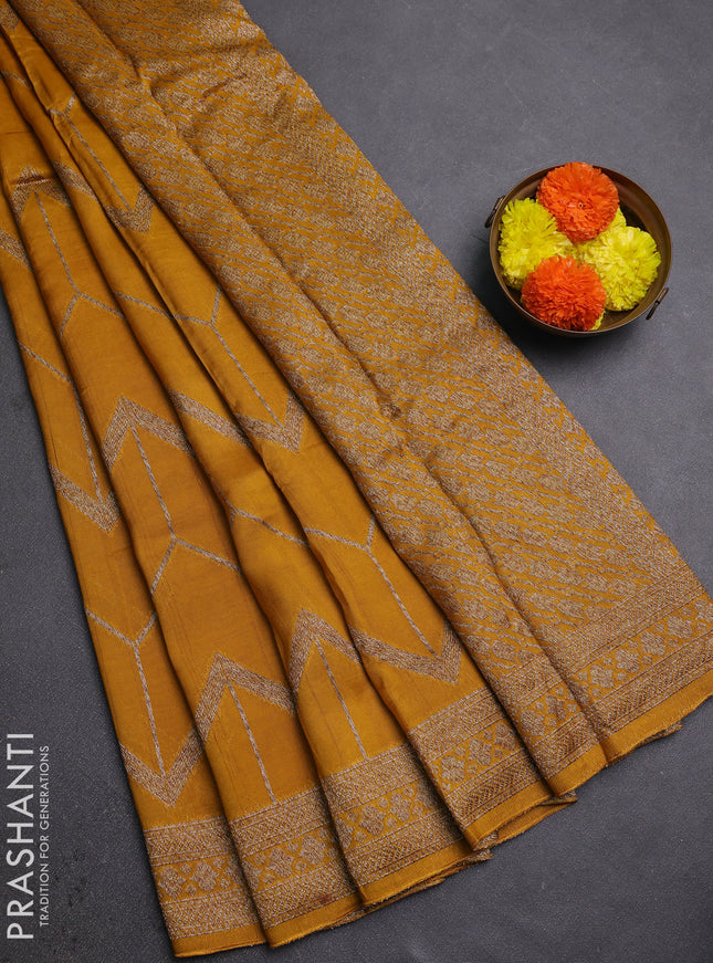 Mustard Yellow Banarasi Semi Raw Silk Saree