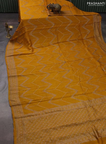 Mustard Yellow Banarasi Semi Raw Silk Saree