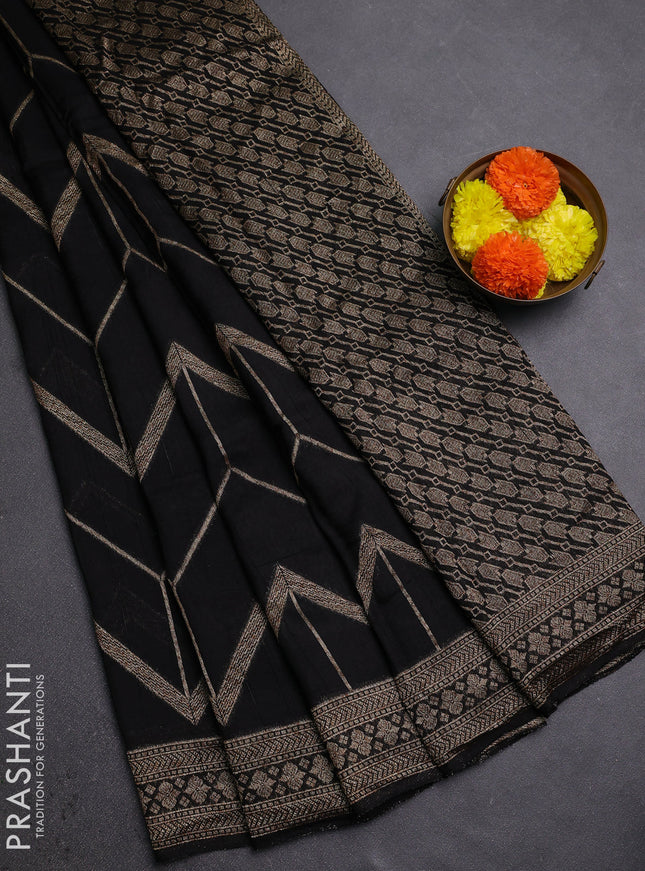 Black Banarasi Semi Raw Silk Saree