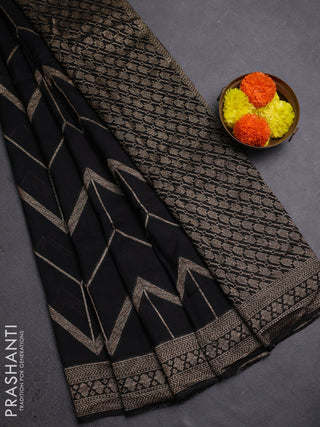 Black Banarasi Semi Raw Silk Saree