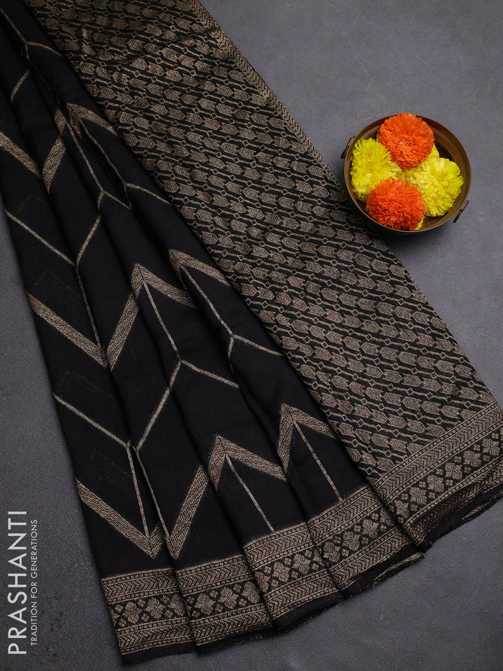Black Banarasi Semi Raw Silk Saree