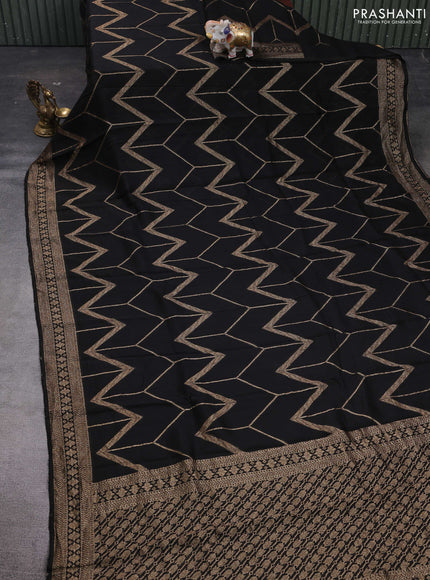 Black Banarasi Semi Raw Silk Saree
