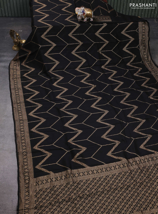 Black Banarasi Semi Raw Silk Saree