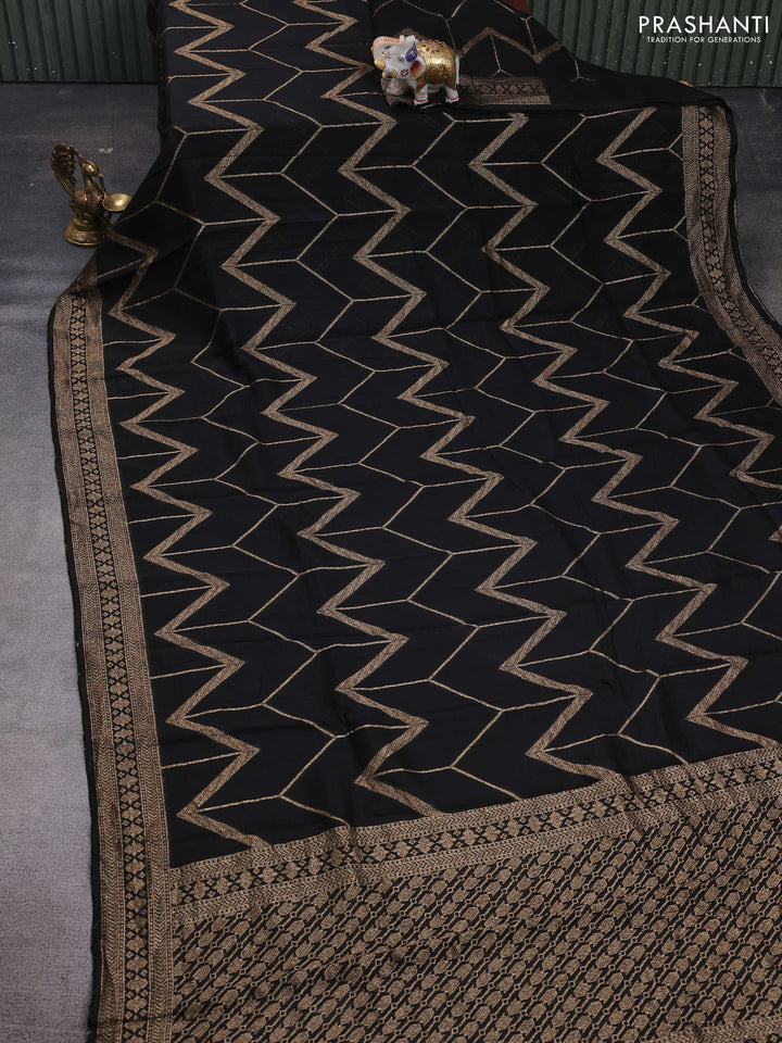 Black Banarasi Semi Raw Silk Saree