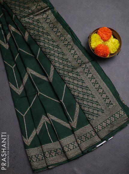 Green Banarasi Semi Raw Silk Saree