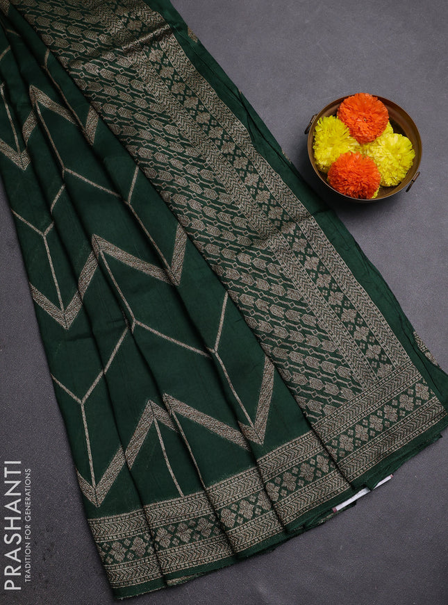 Green Banarasi Semi Raw Silk Saree