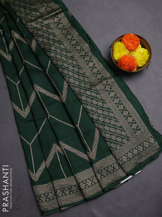 Green Banarasi Semi Raw Silk Saree