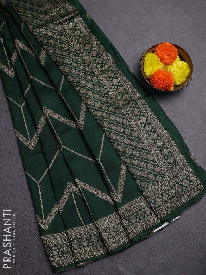 Green Banarasi Semi Raw Silk Saree