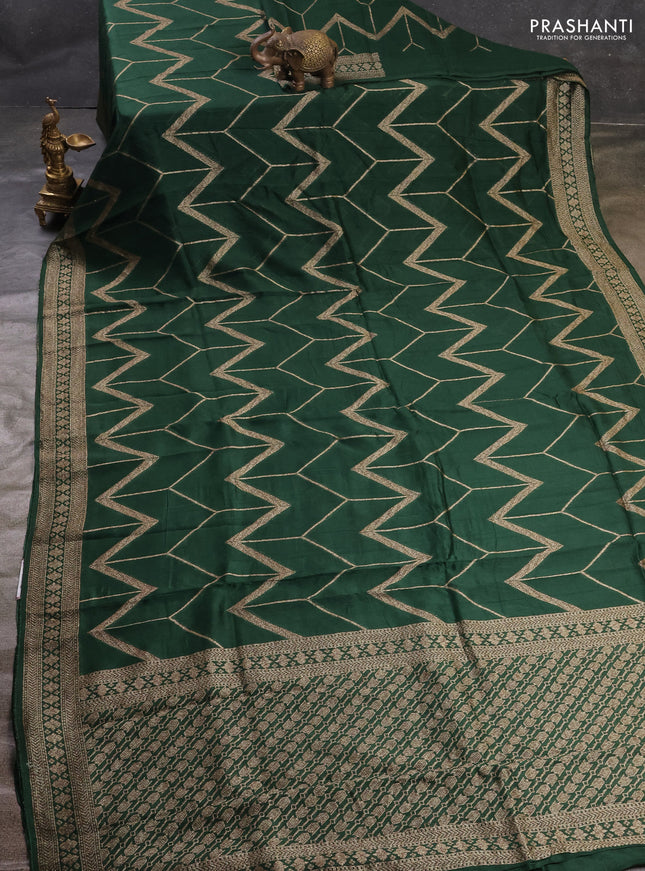 Green Banarasi Semi Raw Silk Saree