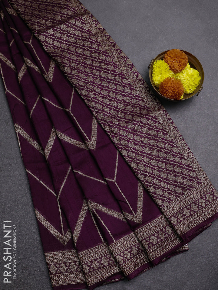 Wine Banarasi Semi Raw Silk Saree