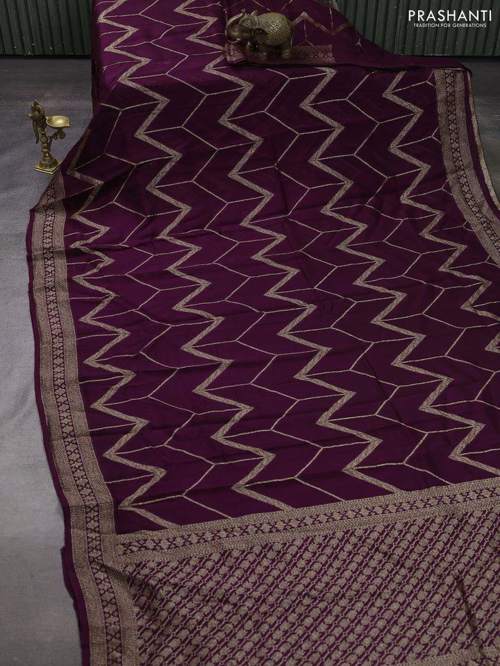 Wine Banarasi Semi Raw Silk Saree
