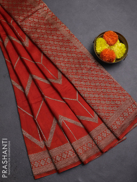 Orange Banarasi Semi Raw Silk Saree