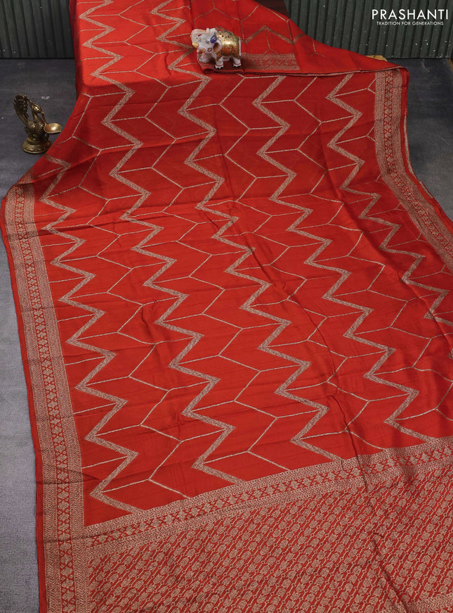 Orange Banarasi Semi Raw Silk Saree