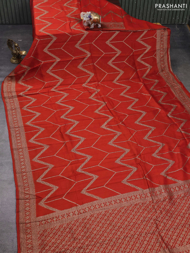 Orange Banarasi Semi Raw Silk Saree
