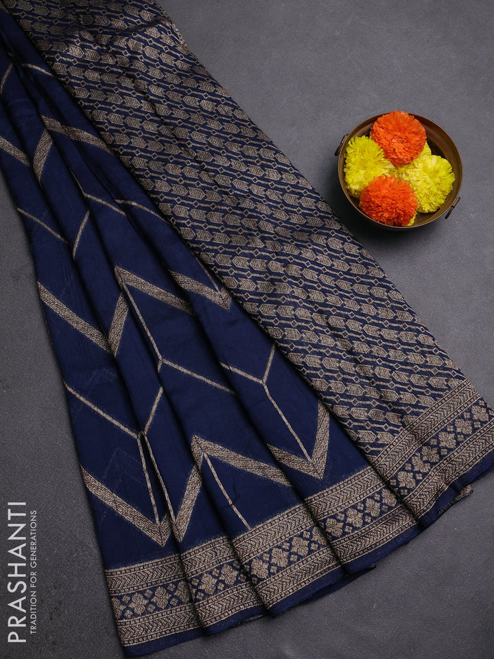 Peacock Blue Banarasi Semi Raw Silk Saree