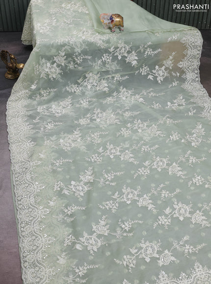 Pista Green Pure Organza Silk - Embroidery