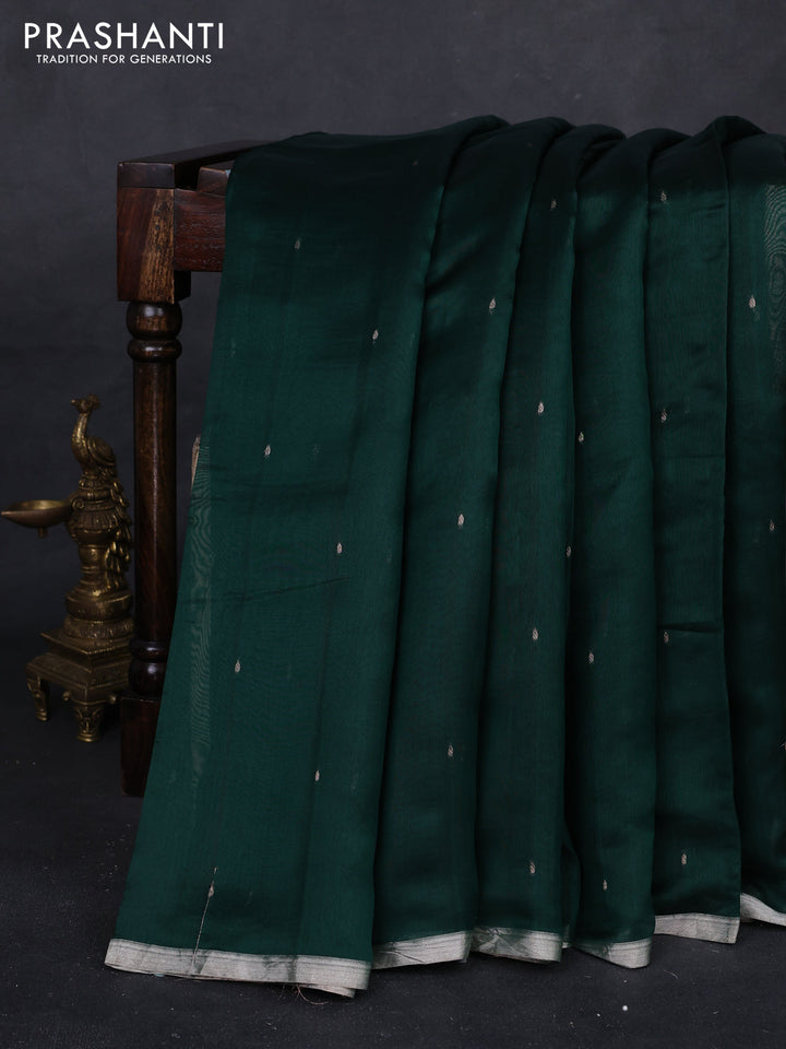 Bottle Green Pure Organza Silk - Zari Weaving
