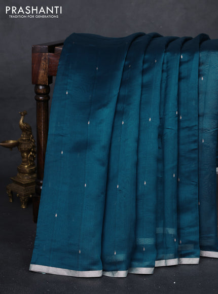 Peacock Blue Pure Organza Silk - Zari Weaving